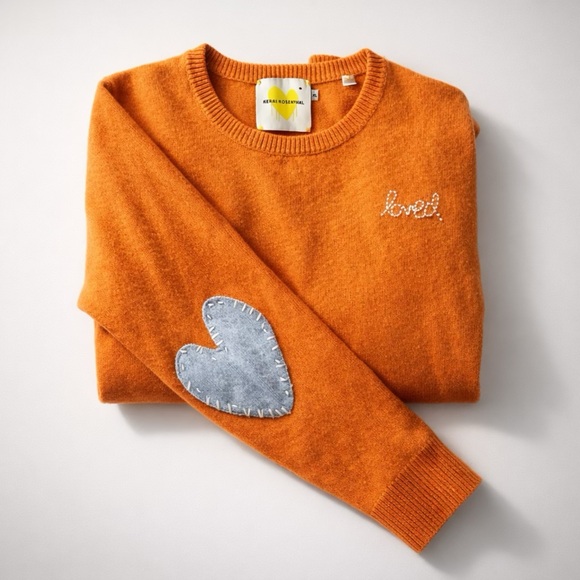 Kerri Rosenthal “loved” Cashmere Sweater, Heart elbow Patches, Pumpkin, XL, GUC - Picture 5 of 12